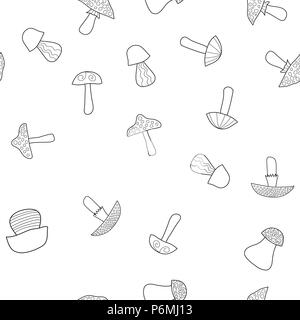 Doodle vecteur abstrait motif transparente de champignons - Coloring Book Illustration de Vecteur