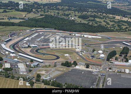 Vue aérienne du circuit automobile de Silverstone, une semaine avant le Grand Prix de Grande-Bretagne 2018 Banque D'Images