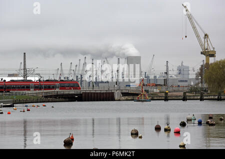 Warnemuende, vue depuis l'Alte Strom sur le chantier Banque D'Images