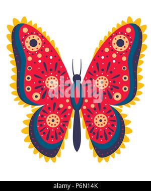 Papillon rouge avec motif abstrait. Vector illustration isolé sur fond blanc. Illustration de Vecteur