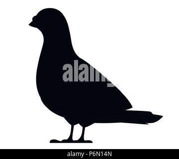 Silhouette noire. Oiseau Pigeon. Télévision cartoon character design. L'icône d'oiseaux noirs. Pigeon mignon modèle. Vector illustration isolé sur fond blanc. Illustration de Vecteur