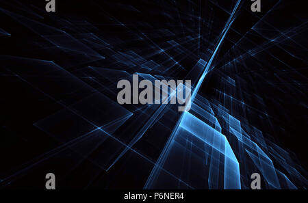 Résumé Contexte technologique - l'image générée sur l'ordinateur. Fractale : un espace de verre avec les effets de lumière. Le concept de Hi-tech ou v Banque D'Images