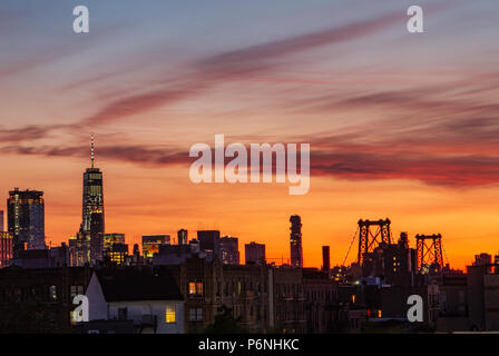 Williamsburg, Brooklyn's sur le centre-ville de Manhattan Banque D'Images