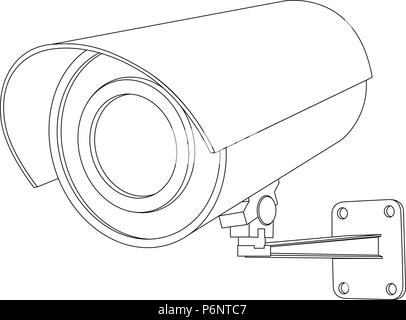 Caméra CCTV. Contours vector illustration isolé sur fond blanc Illustration de Vecteur