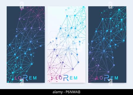 Ensemble moderne de vector flyers, bannières. Abstrait géométrique présentation. Arrière-plan de communication et la molécule de la médecine, de la science, de la technologie, la chimie. Illustration de Vecteur