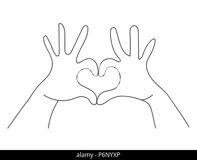 En forme de coeur mains concept signe dans de simples contours style, doodle de main humaine montrant l'amour. Vecteur EPS10. Illustration de Vecteur