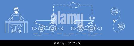 Transports intelligents et de camionnage. La surveillance et le contrôle des entreprises de camionnage. Les nouvelles technologies. Illustration de Vecteur