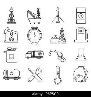 Pétrole Pétrole et ressources énergétiques Icons set. Télévision fine ligne icônes style moderne isolé sur fond blanc - Vector design iconique. Illustration de Vecteur