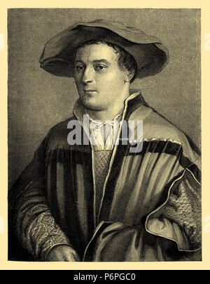 Hans Holbein le Jeune. Après l'auto-portrait gravé par Friedrich Weber, Hans Holbein der Jüngere Banque D'Images