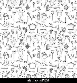 Des ustensiles de cuisine et outils - seamless background doodle vecteur. Illustration de Vecteur