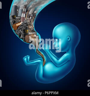 La grossesse risque de pollution pour le foetus aussi pollué des cheminées et des déchets toxiques dans le cordon ombilical avec 3D illustration éléments. Banque D'Images
