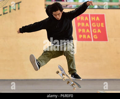 Prague, République tchèque. 1er juillet 2018. Daisuke Ikeda (Japon) participe à la Mystique Sk8 Cup 2018 Coupe du Monde de la planche à roulettes (WCS) à Prague, République tchèque, le 1 juillet 2018. Photo : CTK/Vondrous Romain Photo/Alamy Live News Banque D'Images