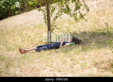 Londres, Royaume-Uni. 2 juillet, 2018. Météo France : de l'herbe sèche la sécheresse se poursuit tout au long de Londres, les parcs de l'on voit ici dans le parc de St James, comme Lundi devrait enregistrer un maximum de 30 degrés Celsius le jour. Crédit : Guy Josse/Alamy Live News Banque D'Images