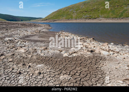 Nant y Moch, Ceredigion, pays de Galles, Royaume-Uni 02 Juillet 2018 Royaume-Uni Météo : Après une très longue période de sécheresse et de chaleur de la météo, le réservoir à Nant y Moch, juste derrière les plages d''Aberystwyth, a chuté à des niveaux extrêmement bas la dernière fois à été long et chaud de 1976. Déjà, certaines propriétés locales près du village de Ponterwyd, , qui tirent leur eau de puits et des sources, ont vu leurs réserves d'eau s'assèchent et disparaissent crédit photo Keith Morris / Alamy Live News Banque D'Images