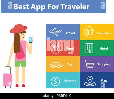 Apps pour voyageur, infographic vector art design Illustration de Vecteur