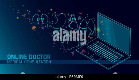 Docteur en médecine en ligne app applications mobiles. Diagnostic médecine santé numérique bannière concept. Coeur humain poumons foie coffre Innovation, technologie vector illustration Illustration de Vecteur