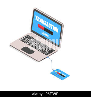 Une carte de crédit connecté à un ordinateur portable pour transférer de l'argent avec l'aide de la clé USB. Résumé Le transfert d'argent électronique à la carte de crédit. Banque D'Images