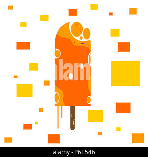 La crème glacée Orange ou Orange ice cream bar sur fond coloré partie et l'illustration. Banque D'Images