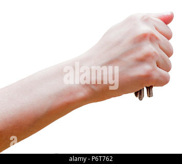 Femme fist avec touches clippé. En utilisant des trucs improvisés (porte clés) pour la protection. Le coup de poing tel va causer plus de dommages. La légitime défense conc Banque D'Images