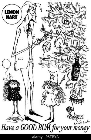 La publicité pour Noël 1952 Hart Citron Rhum, illustré par Ronald Searle. Banque D'Images