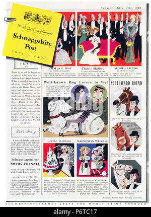 1952 La publicité pour les boissons Schweppes et mélangeurs, écrit par Stephen Potter et illustré par Lewitt-Him. Banque D'Images