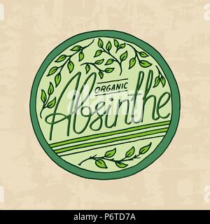 Vintage label absinthe badge. Logo de l'alcool fort avec l'élément calligraphique. Cadre pour bannière de l'affiche. Autocollant emblème gravé à la main lettrage pour t-shirt. Illustration de Vecteur