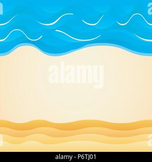 Caricature d'été de scène de plage à plage de sable et des vagues de la mer. Maison de vacances illustration vectorielle. Design pour le tourisme estival Illustration de Vecteur