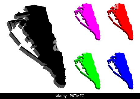 Carte 3D de Gibraltar (Rocher de Gibraltar) - noir, violet, rouge, bleu et vert - vector illustration Illustration de Vecteur