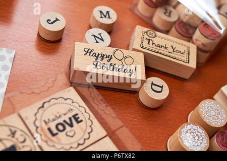 En bois Scrapbooking stamp set Banque D'Images