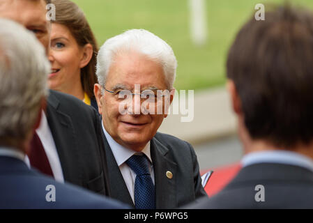 Riga, Lettonie. 3e juillet 2018. Président de l'Italie Sergio Mattarella et Mme Laura Mattarella arrive pour Visite officielle à Riga, Lettonie. Credit : Gints Ivuskans/Alamy Live News Banque D'Images