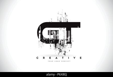 GT G T Grunge Brush Lettre Logo Design en noir Couleurs. Lettres Pinceau créatif Vector Illustration. Illustration de Vecteur