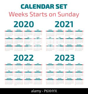 Années 2020-2023, Simple calendrier semaine commence le dimanche Illustration de Vecteur