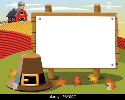 Jour de Thanksgiving banner copyspace pilgrim hat dans la campagne Illustration de Vecteur