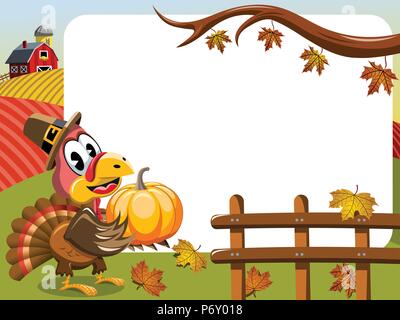 Fête de la structure horizontale avec la Turquie pèlerin holding pumpkin outdoor Illustration de Vecteur