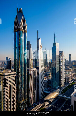 Centre Financier International de Dubaï, elevated view, Dubaï, Émirats Arabes Unis Banque D'Images