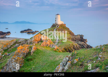 Royaume-uni, Pays de Galles, l'île Llanddwyn, Détroit de Menai, Twr Mawr lighthouse Banque D'Images