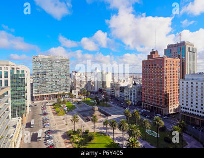 L'Uruguay, Montevideo, augmentation de la vue sur la place de l'indépendance. Banque D'Images