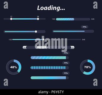 Les chargeurs d'interface différentes dans des couleurs sombres. Éléments du vecteur et pictogrammes collection. Les Préchargeurs transparent. Motion Chargeur rond Illustration de Vecteur