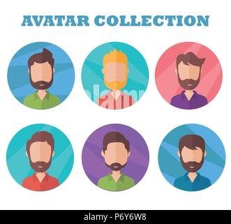 Avatar de l'homme collection. Photo de profil dans le style plate Illustration de Vecteur