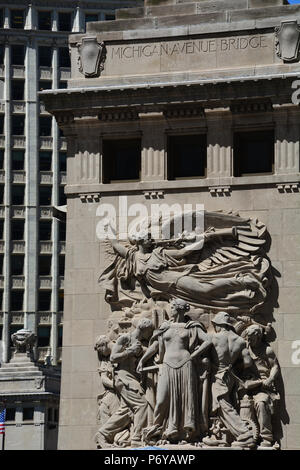 La Michigan Avenue Bridge House sur le SE corner dispose d'une régénération de secours appelé commémorant la reconstruction de Chicago après l'incendie de 1871 Banque D'Images