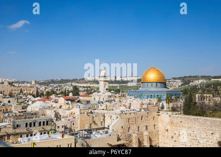 Israël, Jérusalem, Vieille Ville, le Mont du Temple, Dôme du Rocher et le Mur occidental - appelé le Mur des Lamentations Banque D'Images