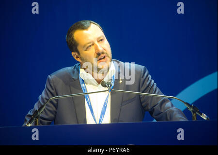 Italie, Rome, Matteo Salvini chef de la Ligue du Nord vice-président du Conseil et ministre de l'intérieur du Conte du gouvernement. Banque D'Images