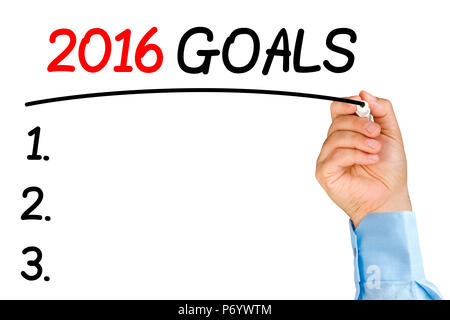 Businessman soulignant les objectifs 2016 avec texte à pointe noire Banque D'Images