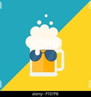 Beer mug avec mousse et lunettes de soleil. Télévision vector illustration. Isolées. Illustration de Vecteur