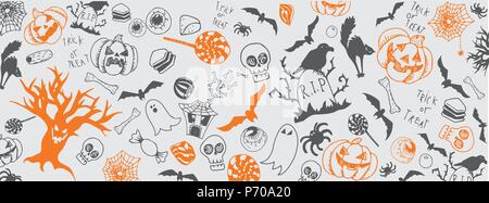 Funny Halloween doodles vecteur plein grande bannière Illustration de Vecteur