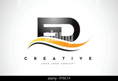 ED E D de conception de logo Swoosh Lettre moderne avec des lignes courbes Swoosh jaune illustration vectorielle. Illustration de Vecteur