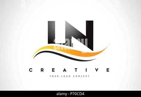 LN L N Swoosh Lettre Logo Design moderne avec des lignes courbes Swoosh jaune illustration vectorielle. Illustration de Vecteur