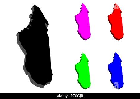 3D de la carte de Madagascar (République de Madagascar) - noir, rouge, violet, bleu et vert - vector illustration Illustration de Vecteur