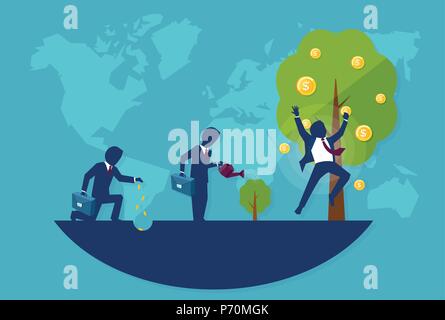 Vecteur d'un businessman planter un arbre d'argent. Principe de la sagesse et de la réussite de l'entreprise Illustration de Vecteur