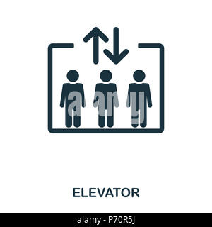 L'icône de l'élévateur. L'icône de style de ligne design. L'ASSURANCE-CHÔMAGE. Illustration de l'icône de l'élévateur. Les pictogrammes isolé sur blanc. Prêt à utiliser dans la conception de sites web, applications, logiciels, pri Banque D'Images